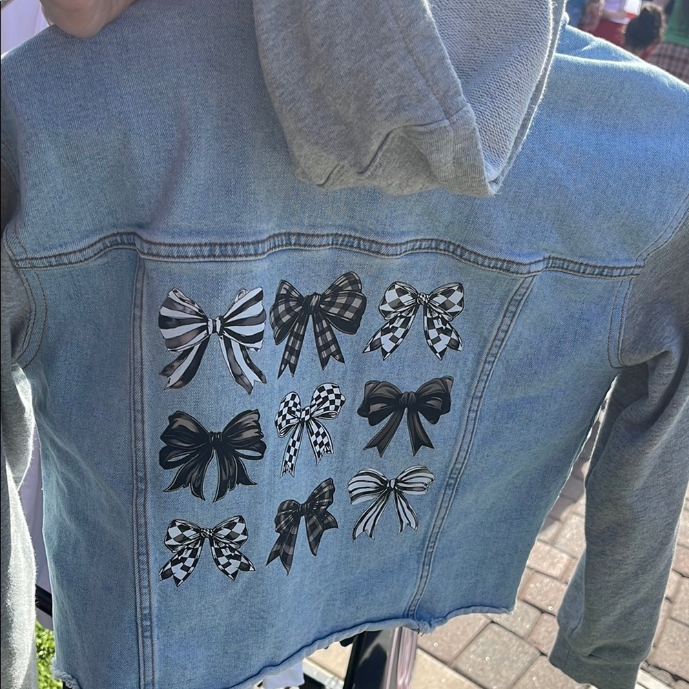 Treasure & Bond Blue Jean Jacket with Decorative Bow Design
